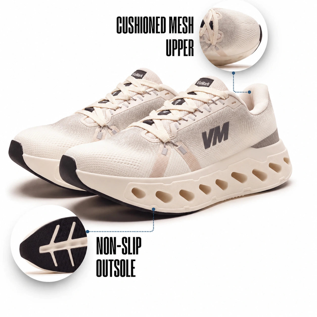ViaMark cushioned mesh upper and non-slip outsole